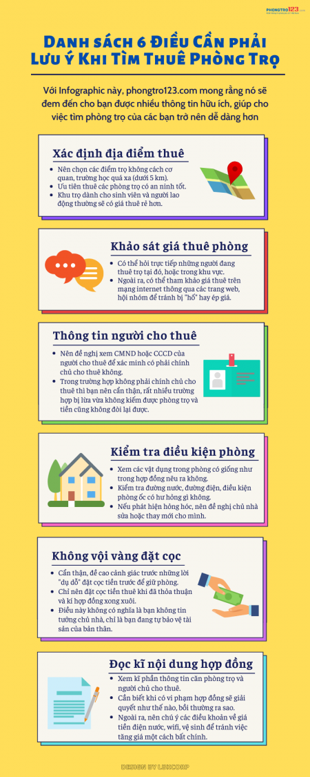 [Infographic] Danh sách 6 điều cần phải lưu ý khi tìm thuê phòng trọ