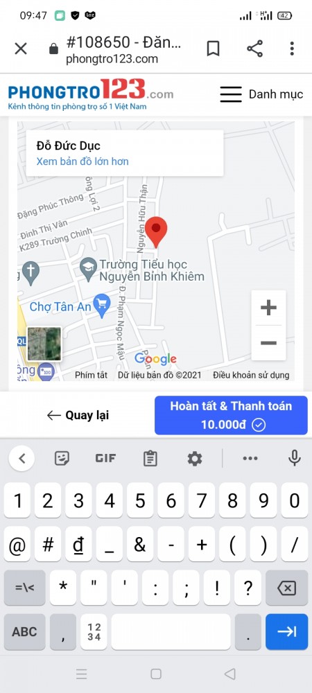 Cho thuê phòng trọ đường Đỗ Đức Dục, Phường An Khê, Quận Thanh Khê, Đà Nẵng