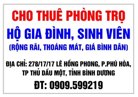 Cho thuê phòng trọ cách Trường ĐH TDM 500m