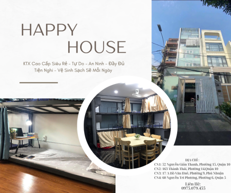 KTX Cao Cấp Happy House Chỉ 1 triệu 2 - Sạch Sẽ - Tự Do - Đầy Đủ Tiện Nghi - Full Option