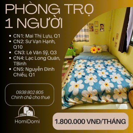 1,8TR/tháng PHÒNG TRỌ 1 NGƯỜI GẦN ĐH HUFLIT,Y KHOA PHẠM NGỌC THẠCH Q10