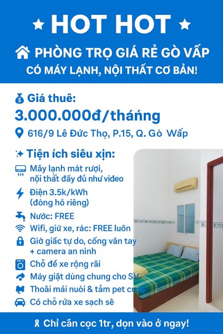  Phòng trọ giá siêu yêu ️ – Cho sinh viên khu vực Gò Vấp, _ Lê Đức ThọPhòng 3tr có nội thất