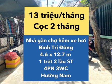 Nhà gần chợ Bình Trị Đông , ngang 4.6m có 4 phòng ngủ !