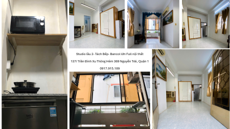 STUDIO TÁCH BẾP LẦU 2- CÓ BANCOL- 30M2- FULL NT CAO CẤP- FREE XE- 5,5TR/TH