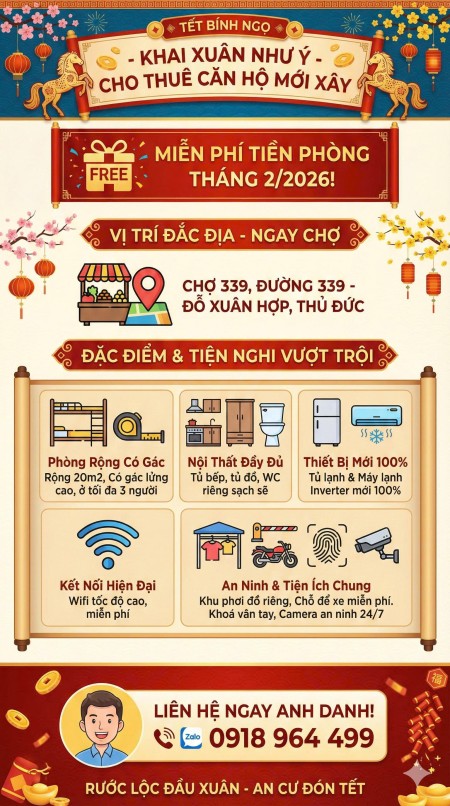 Cần cho thuê căn hộ mới 100%, tại chợ 339, đường 339- Đỗ Xuân Hợp, Thủ Đức
