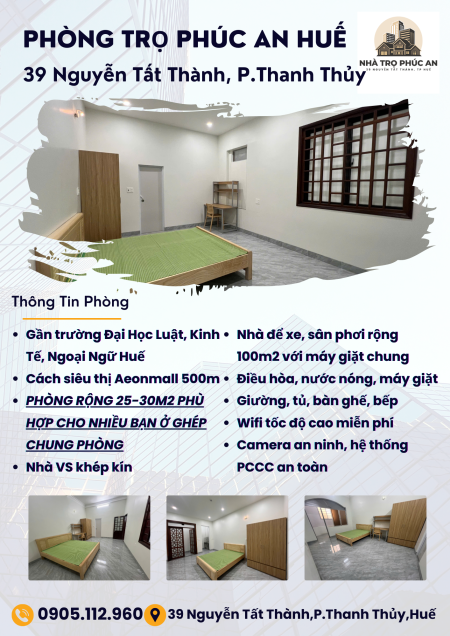 Nhà trọ Phúc An 39 Nguyễn Tất Thành Gần Siêu Thị AEonmall