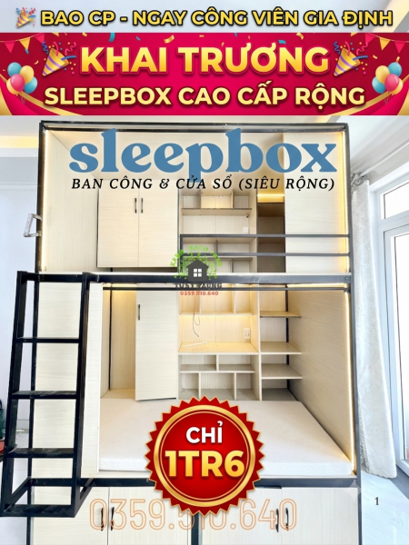 Khai Trương SLEEPBOX CAO CẤP RỘNG - BAN CÔNG & CỬA SỔ - BAO CP - NGAY CÔNG VIÊN GIA ĐỊNH