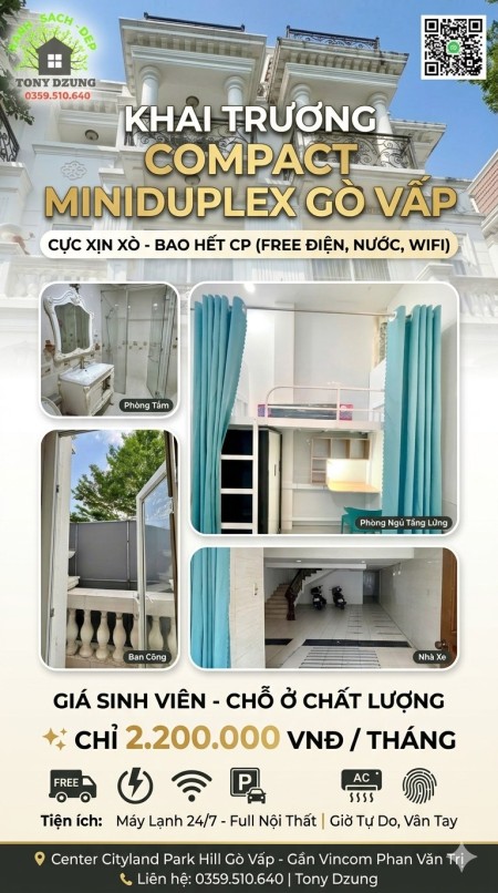 NEW DORM MINIDUPLEX CAO CẤP- BAO HẾT CHI PHÍ - NGAY ĐẠI HỌC CÔNG NGHIỆP CS1 500M