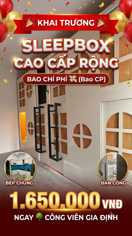 SLEEPBOX NAM - LẦU 1 - CAO CẤP - SẠCH SẼ - AN NINH - NGAY LOTTER MART GÒ VẤP - CÔNG VIÊN VĂN HOÁ