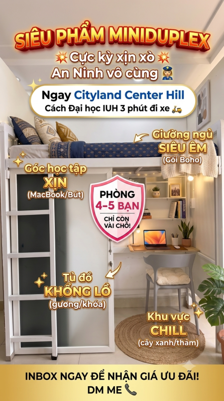 SIÊU PHẨM Miniduplex Cực kỳ xịn xò, An Ninh vô cùng, cách ĐH IUH 3 phút