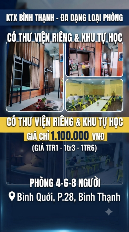 KTX Đẹp, đầy đủ tiện nghi, giá phù hợp thuận tiện qua các trường ĐH khu vực Bình Thạnh