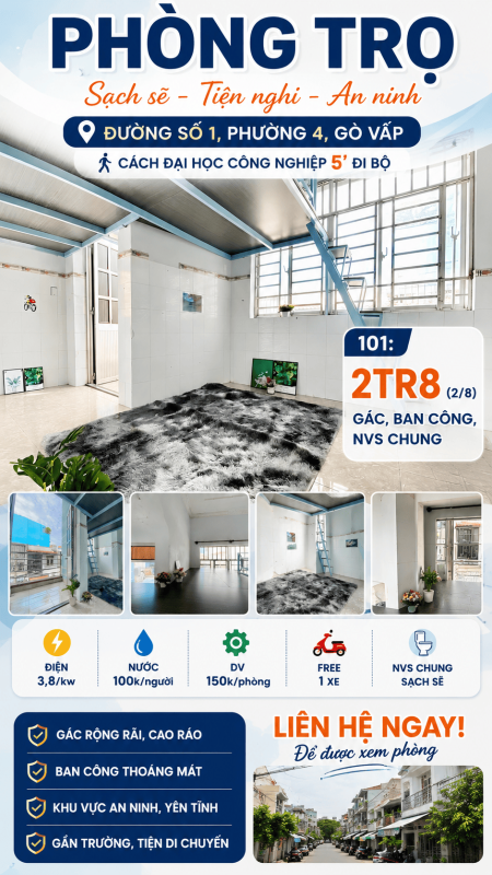 PHÒNG CÓ GÁC & BAN CÔNG - CỬA SỔ LỚN - CHỈ 5 PHÚT ĐI BỘ ĐẾN IUH - GẦN CHỢ GV