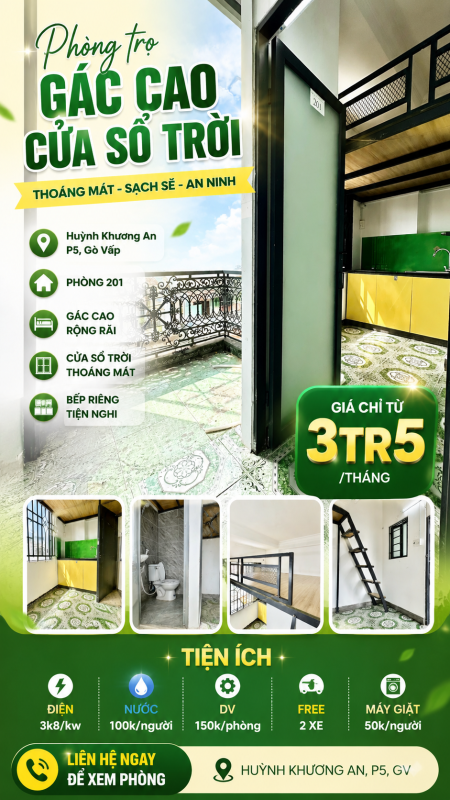 PHÒNG ĐẸP CÓ GÁC & BAN CÔNG - CỬA SỔ LỚN - SÁT VÁCH ĐH CÔNG NGHIỆP (IUH) - CHỢ GÒ VẤP