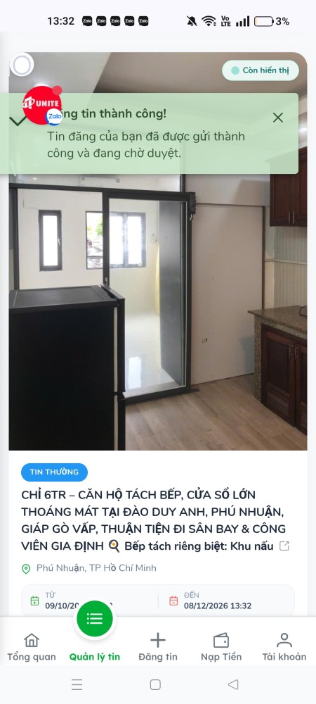 CHỈ 6TR – CĂN HỘ TÁCH BẾP, CỬA SỔ LỚN THOÁNG MÁT TẠI ĐÀO DUY ANH, PHÚ NHUẬN, GIÁP GÒ VẤP, THUẬN TIỆN