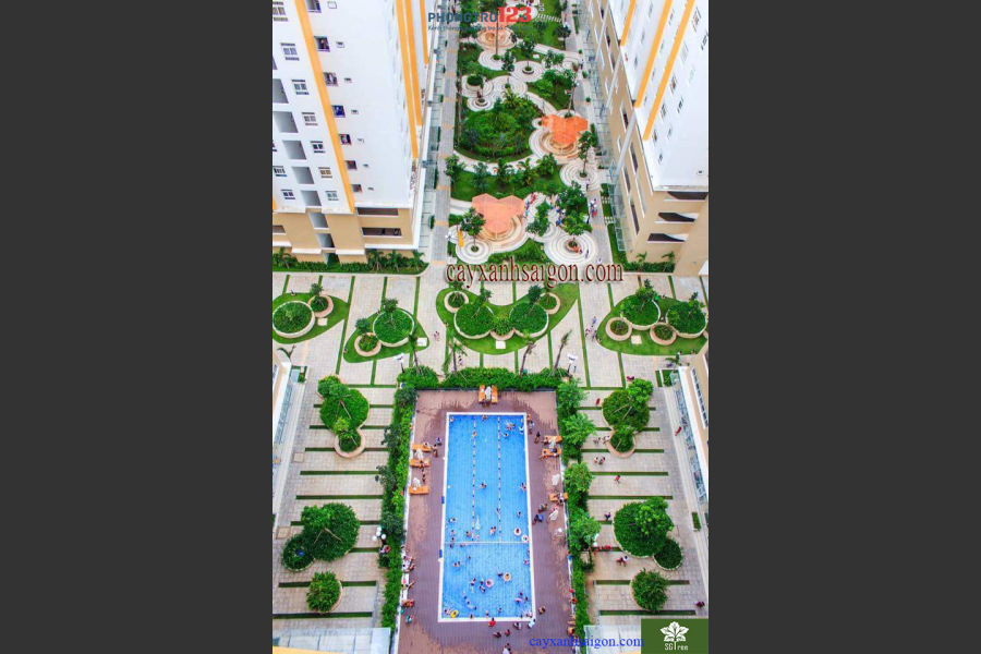 Cho thuê căn hộ CC Sunview Town, 2 phòng ngủ + 2WC, đầy đủ nội thất, tầng cao thoáng mát