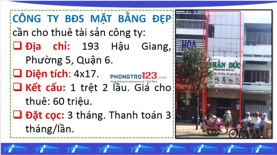 Cho thuê nhà 193 Hậu Giang, Phường 5, quận 6, TP.HCM
