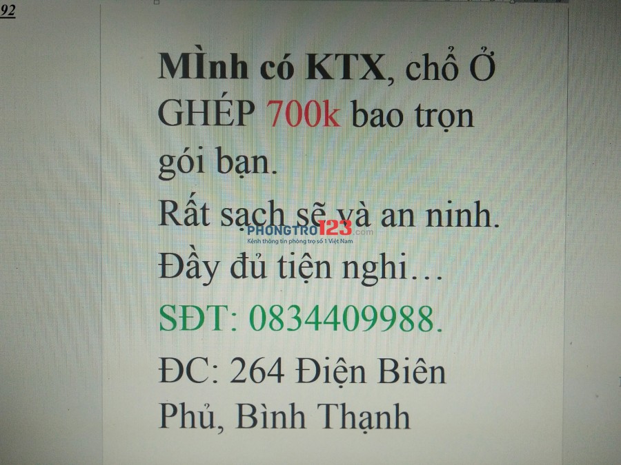 Cho thuê ktx 450 đh UEF, gần ngã 4 Hàng Xanh