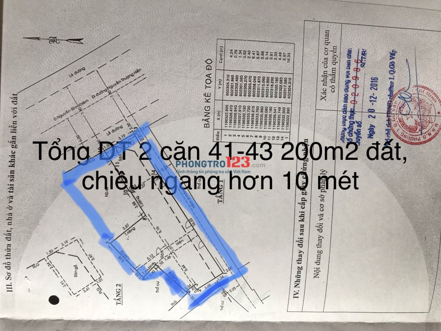 Cho thuê nguyên 2 căn hoặc từng nhà MT chính chủ số 41 - 43 Nguyễn Bỉnh Khiêm, P.1, Gò Vấp ngang 10m