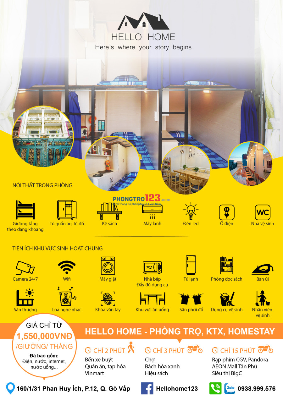 Hello Home - Homestay, Ký túc xá cao cấp Phan Huy Ích, Gò Vấp