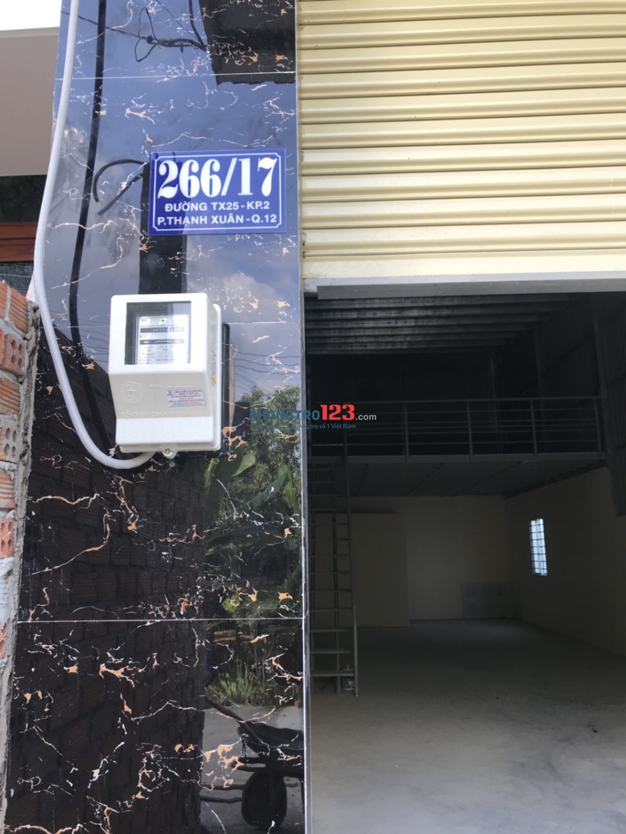 Cho thuê 100m2 nhà mới xây làm nhà xưởng tại TX25, P.Thạnh Xuân, Q.12. Giá 8tr/tháng