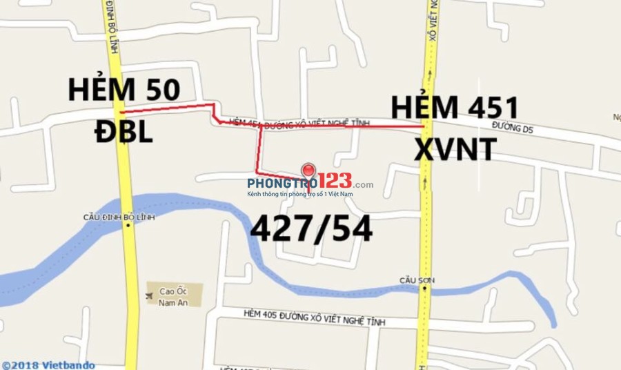 Cho thuê nhà nguyên căn, hẻm ba gác, 3 PN, 3 WC, gần Bến xe Miền Đông gần Hàng Xanh, gần Cầu Sơn