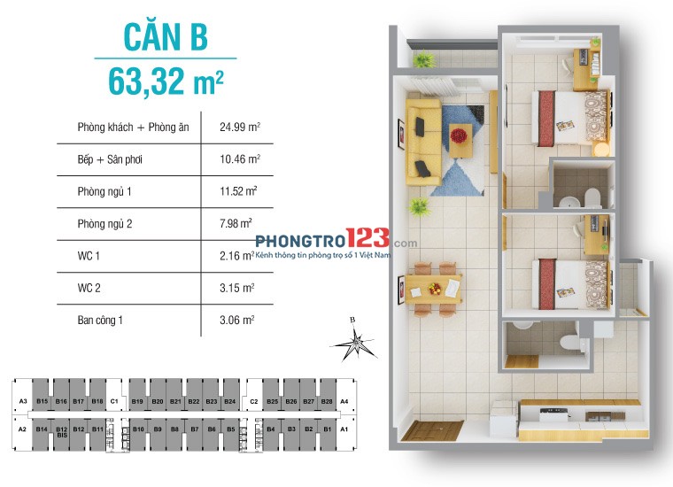 Căn hộ 8X Plus Trường Chinh 65m² 2PN