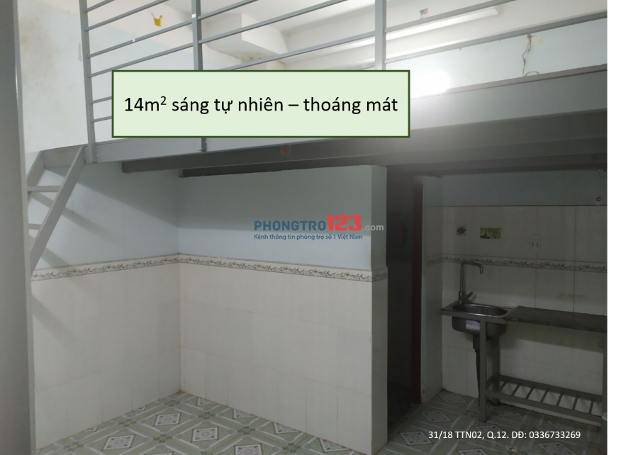 Nhà trọ cho thuê 14m2 giá 2tr - Tân Thới Nhất - Q.12