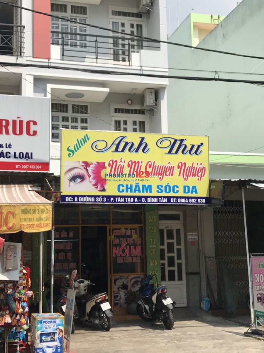 Sang tiệm tóc và nối mi nhà mặt tiền Đường số 3 P Tân Tạo A Q Bình Tân gần C/C Thái Sơn