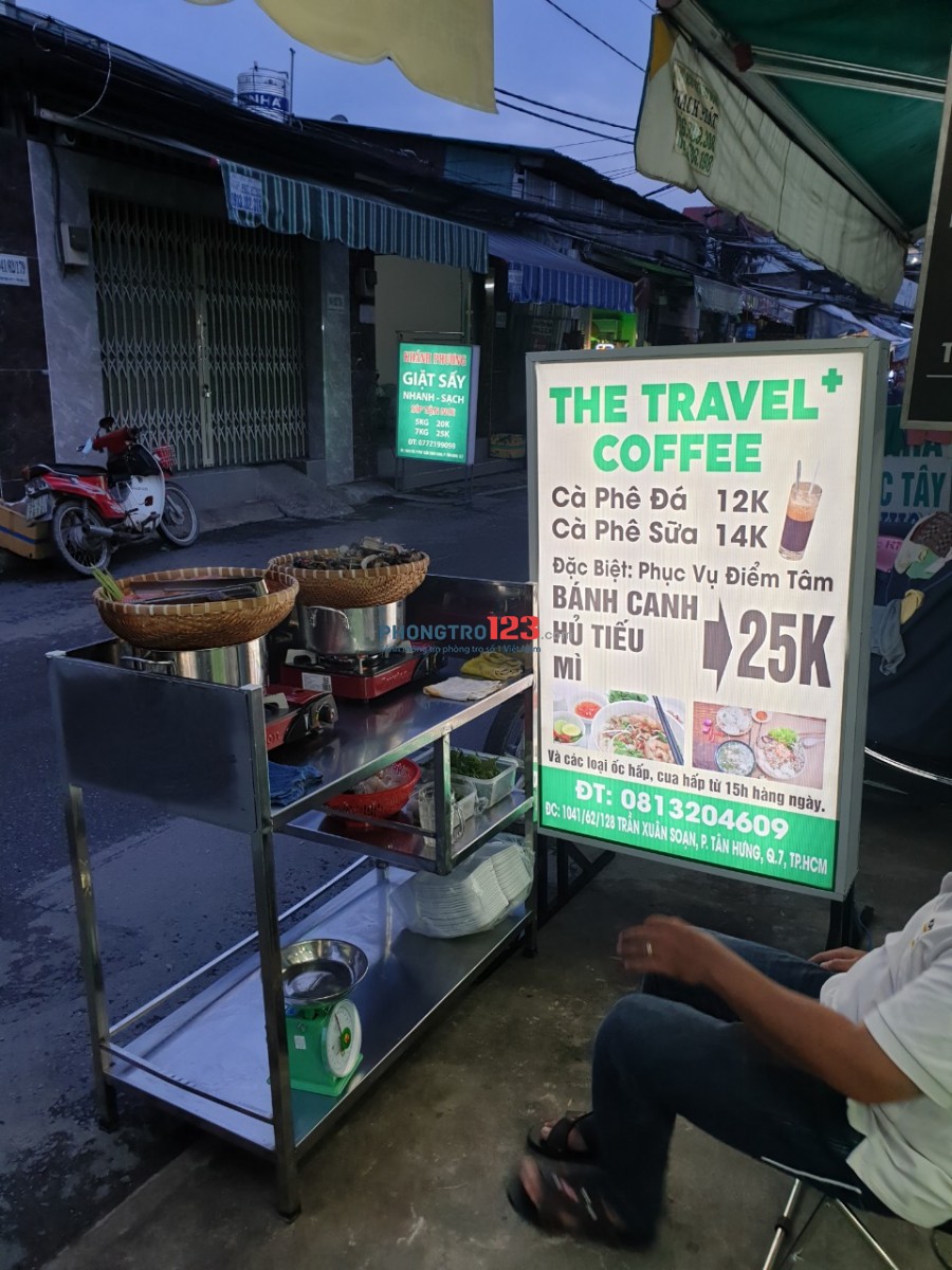 Sang quán cafe có sẵn vật dụng hẻm xe hơi tại Trần Xuân Soạn P Tân Hưng Q7 giá 18tr