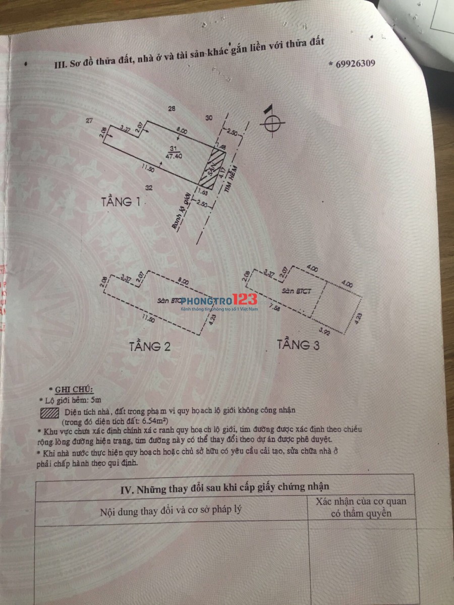 Cho thuê nhà nguyên căn 2 lầu DTSD 120m2 tại 452/11 Âu Cơ P10 Q Tân Bình