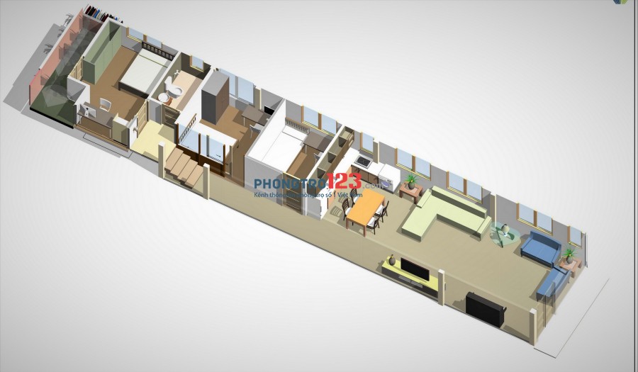 Cho thuê chung cư lầu 1,Quận 10. 102m2