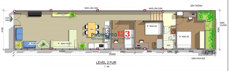 Cho thuê chung cư lầu 1,Quận 10. 102m2