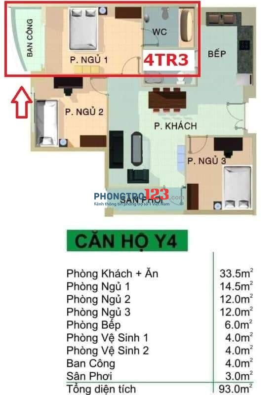 Cho thuê phòng master chung cư Phú Thạnh, có đủ nội thất giá 3900đ/tháng