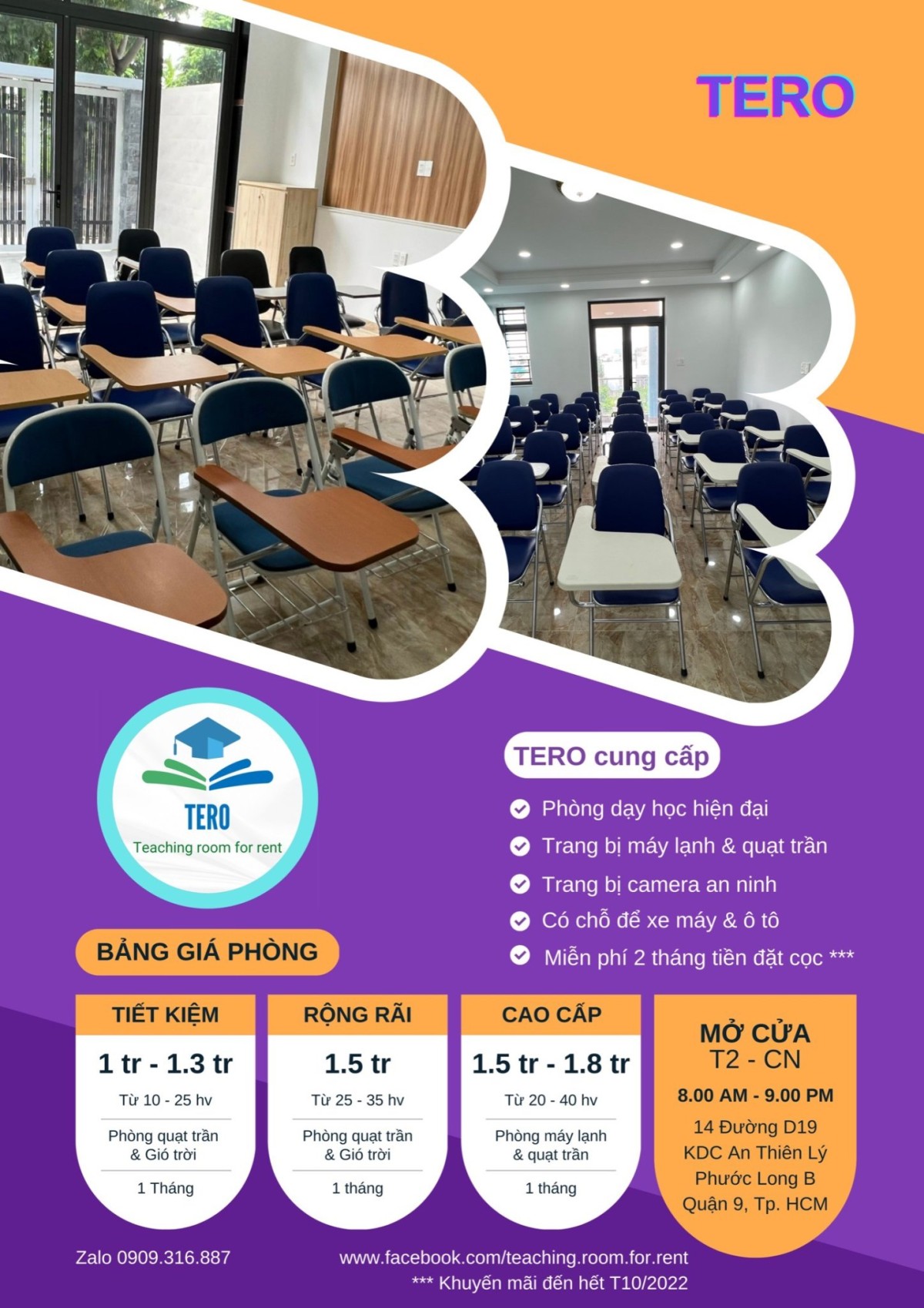 Cho thuê phòng giáo viên dạy học Quận 9, hội thảo, nhóm CLB - Teaching Room for rent (TERO)