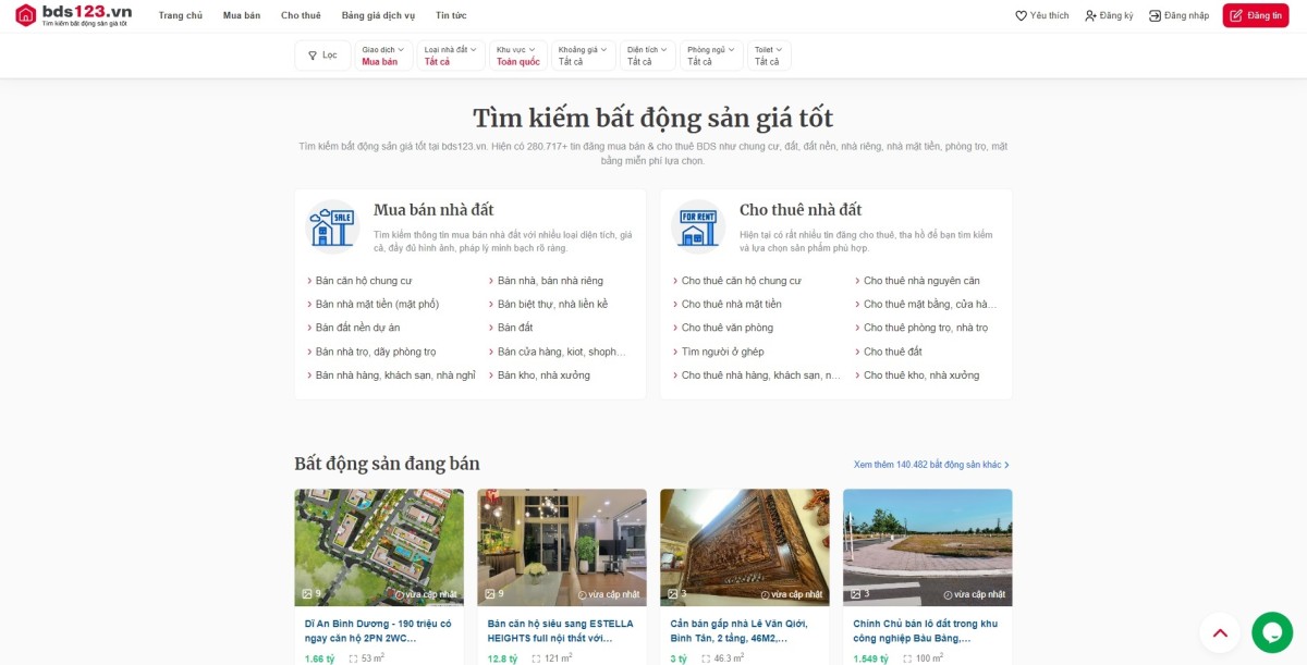 Hình ảnh website Bds123.vn