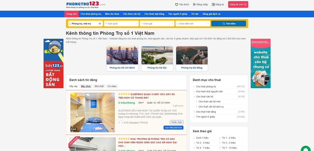 Hình ảnh website Phongtro123.com