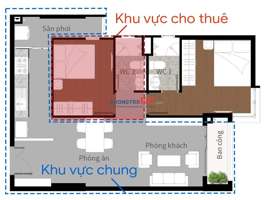 Share 1 phòng chung cư 2PN Him Lam Phú An Quận 9 Thủ Đức