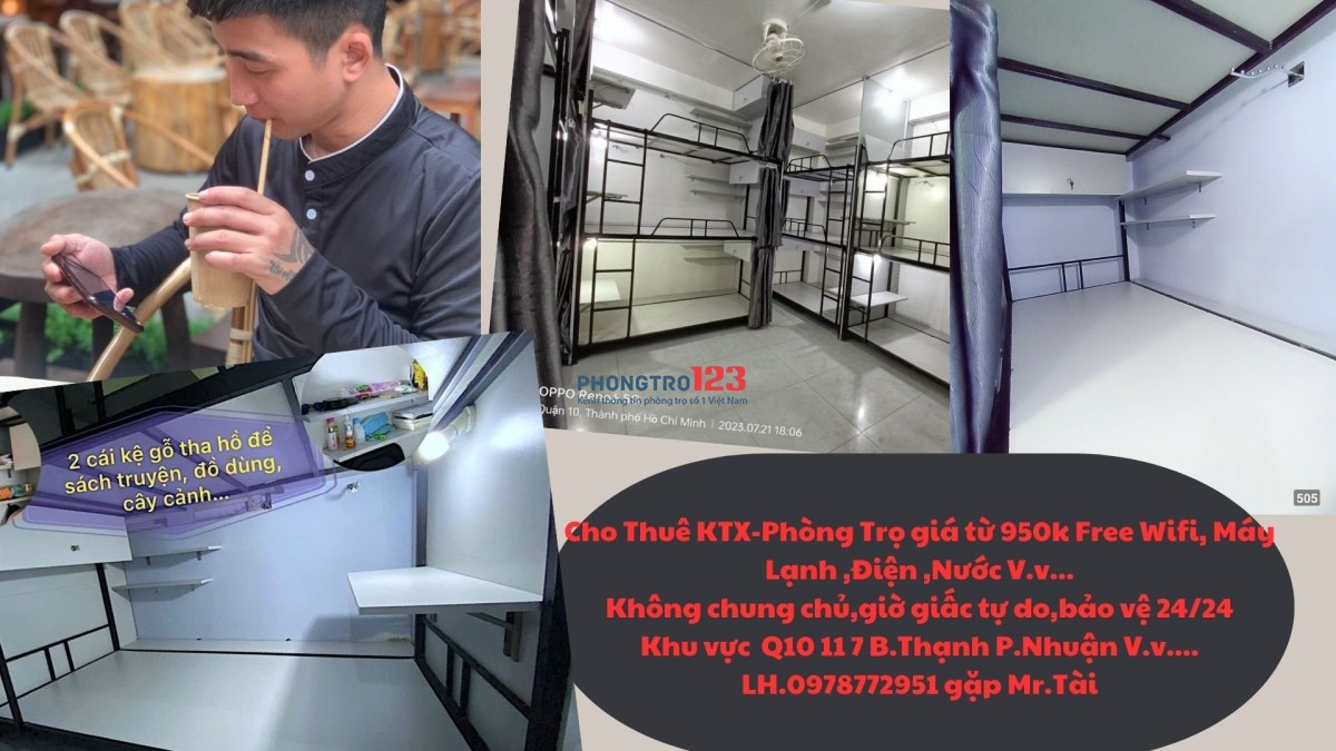 KTX 950k Giá dành cho sinh viên và người lao động Free điện, nước, wifi, máy lạnh!!!Phòng Trọ giá từ 2tr3 đến 3tr2