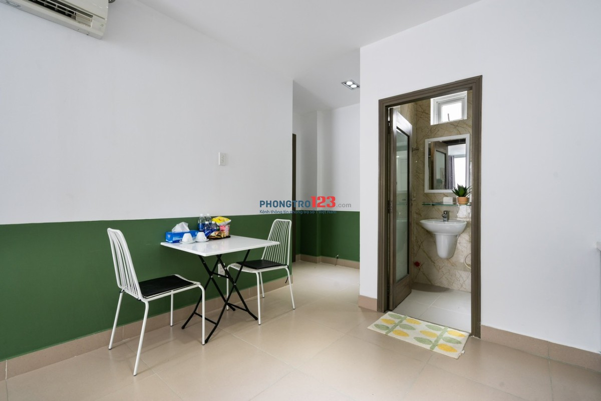 Căn hộ tone xanh lá 40m2 ban công view thành phố