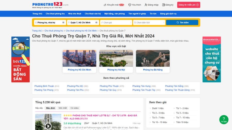 Thuê phòng trọ Quận 7 chất lượng tại Phongtro123.com