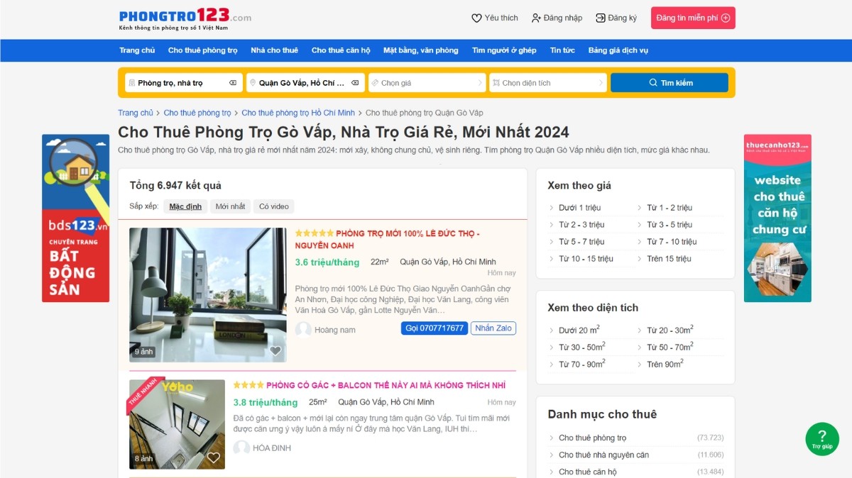 Thuê phòng trọ Gò Vấp tại Phongtro123.com