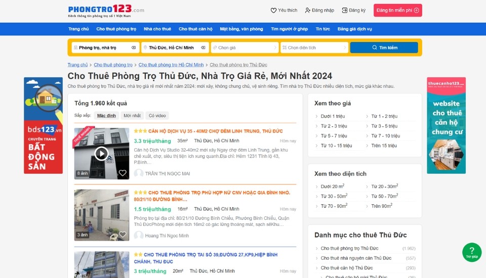 Tìm thuê phòng trọ Thủ Đức hiệu quả tại Phongtro123.com