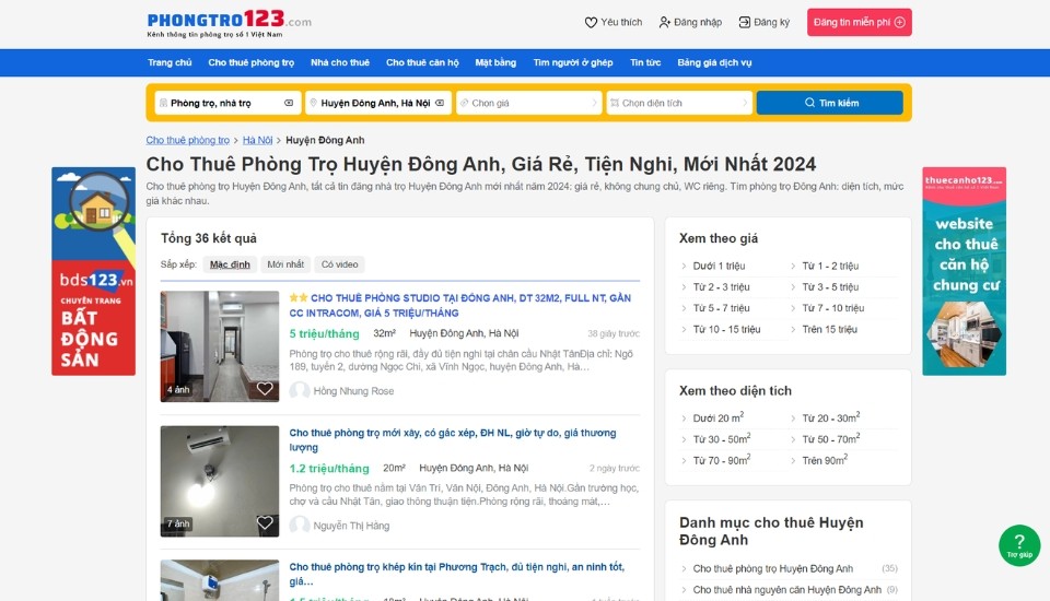 Thuê phòng trọ huyện Đông Anh tại Phongtro123.com