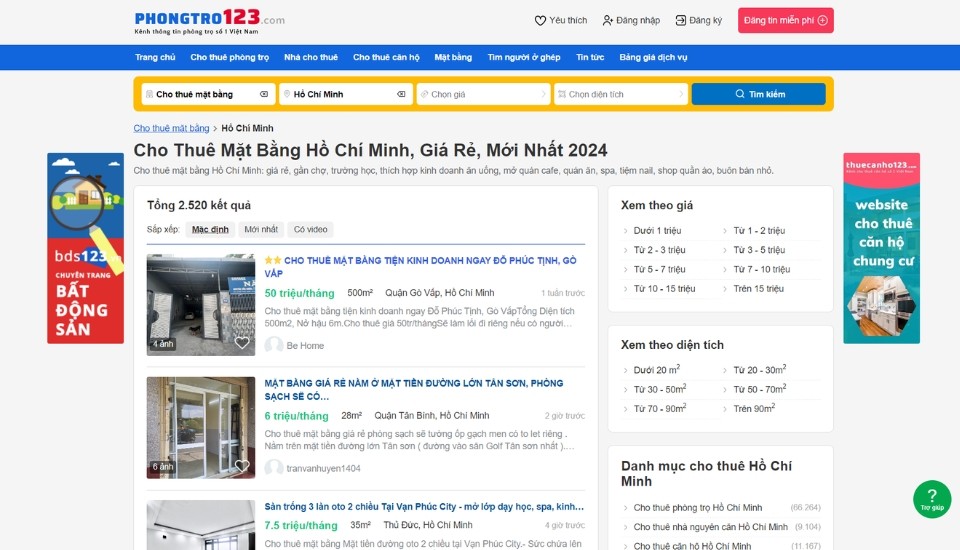 Thuê mặt bằng TPHCM giá tốt tại Phongtro123.com