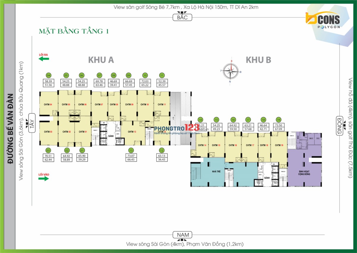 Cho thuê Shophouse Bcons Polygon - Mặt bằng chung cư cho thuê