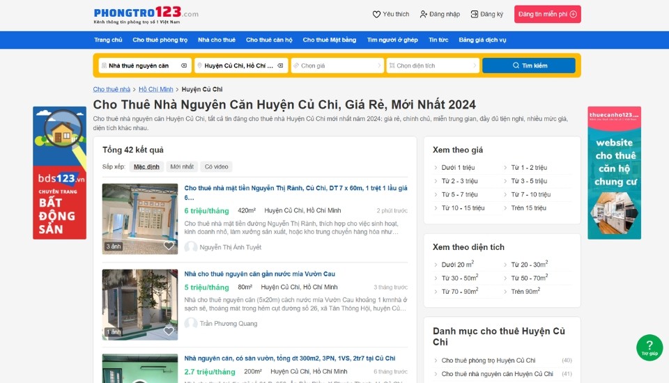 Tìm thuê nhà huyện Củ Chi giá rẻ tại Phongtro123.com