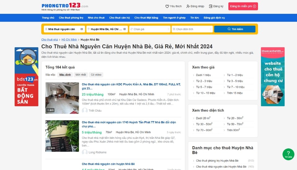 Tìm thuê nhà huyện Nhà Bè giá rẻ tại Phongtro123.com
