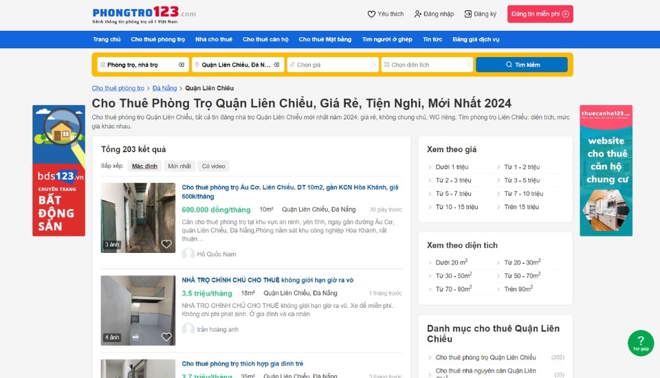 Thuê phòng trọ Quận Liên Chiểu giá rẻ tại Phongtro123.com