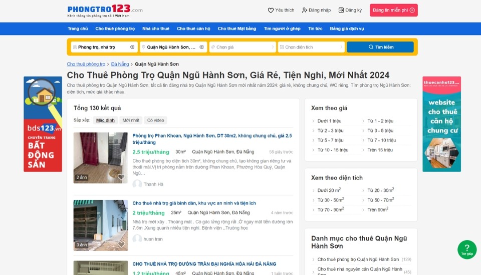 Thuê phòng trọ Quận Ngũ Hành Sơn giá rẻ tại Phongtro123.com