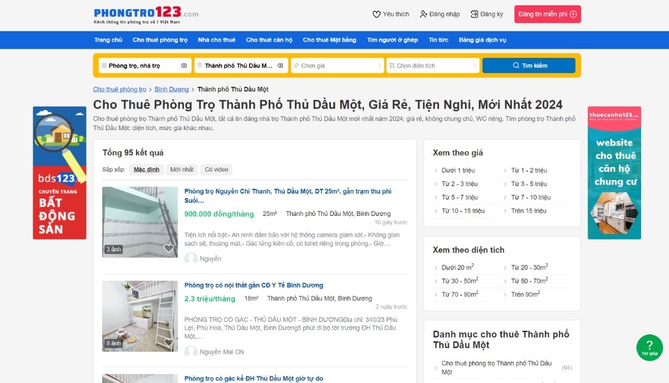 Thuê phòng trọ Thủ Dầu Một giá rẻ tại Phongtro123.com